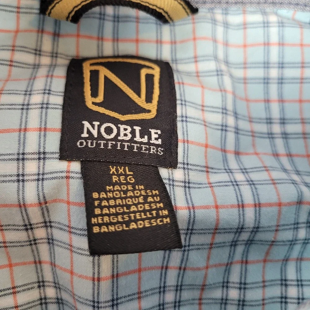 Noble Outfitters Shirt Mens XXL Blue Plaid Excellent Short Sleeve Button Down